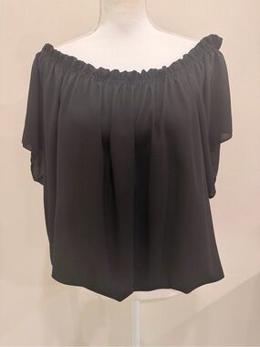 Vintage Fabiola USA Blouse Top Size L Black Off Shoulder Elastic Waist 90s Y2K